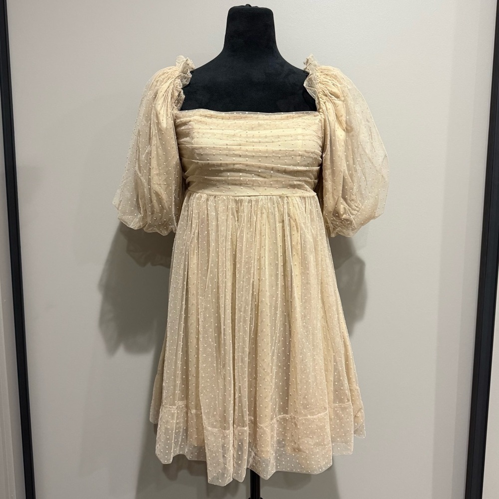 MARBLE Cream Puff Sleeve Mini Dress - Picture 1 of 9